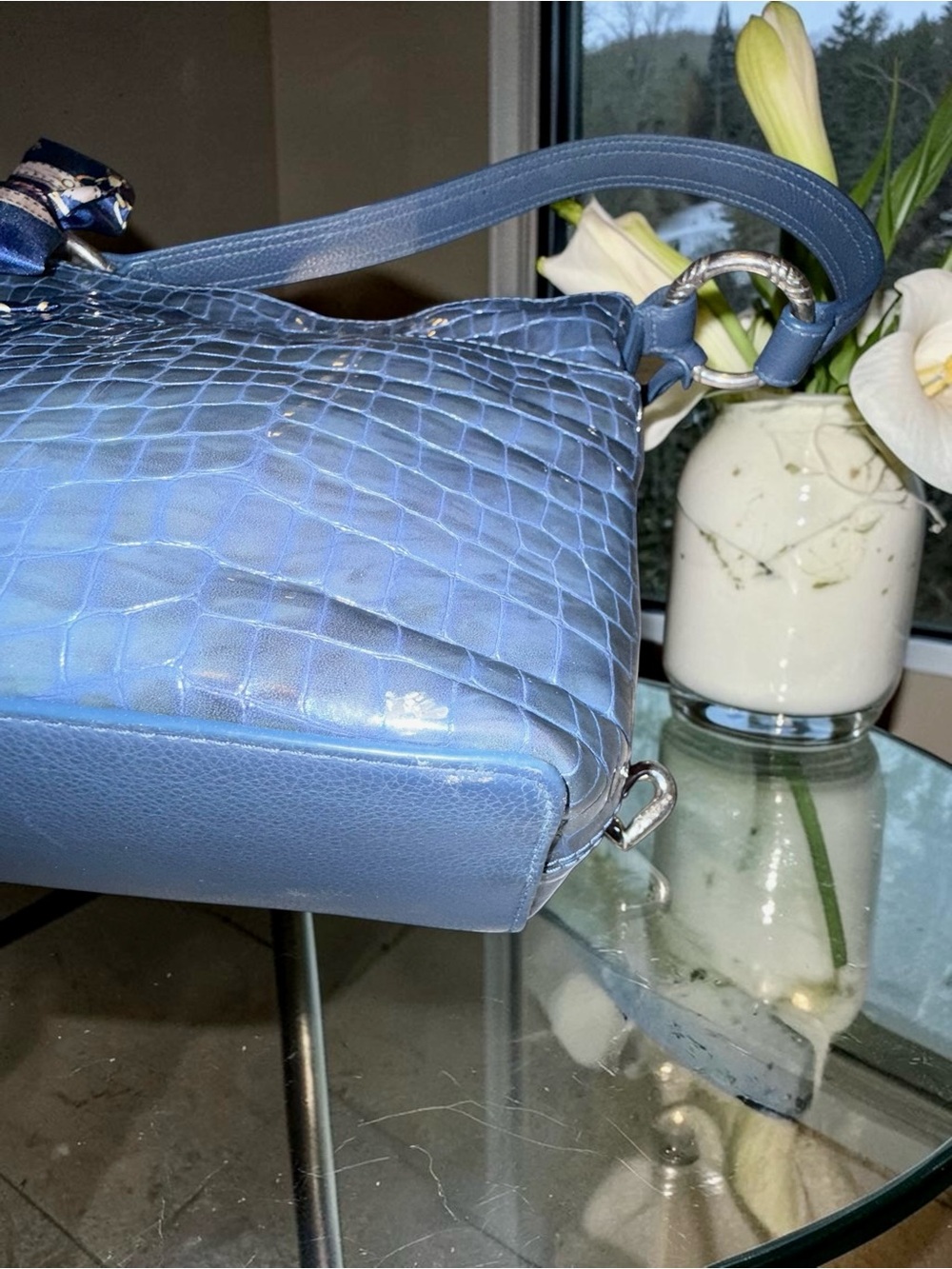 Brighton Blue Croc-Embossed Shoulder Bag EUC - Picture 11 of 12